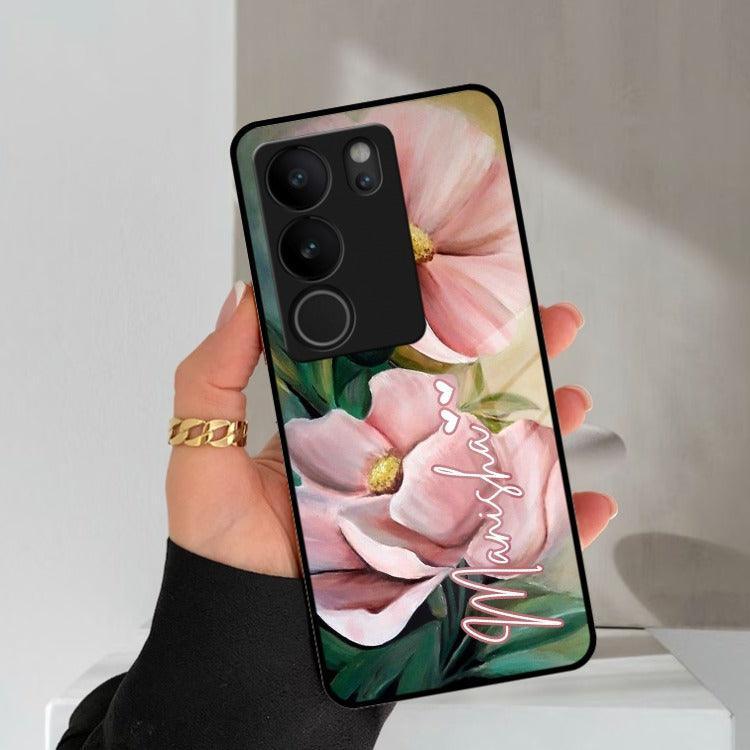 Paint Floral Poster Glass Case Cover For Vivo - ShopOnCliQ