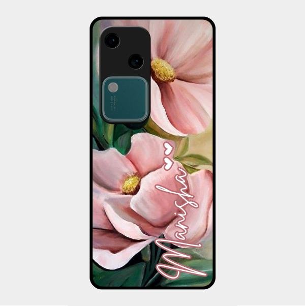 Paint Floral Poster Glass Case Cover For Vivo V30 5G