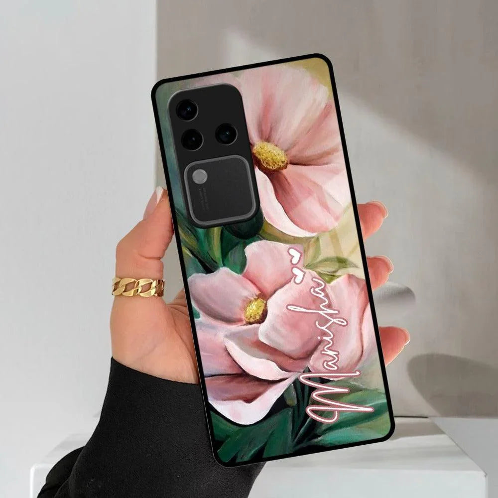 Paint Floral Poster Glass Case Cover For Vivo - ShopOnCliQ