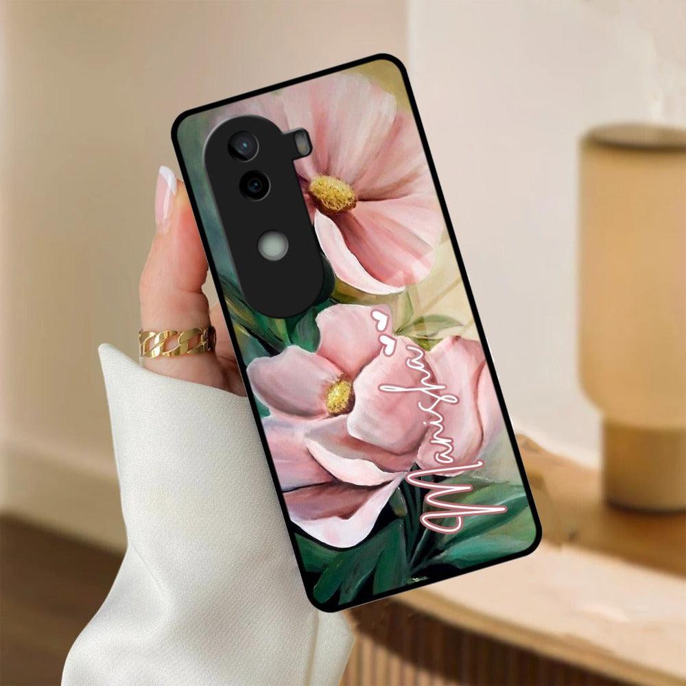 Paint Floral Poster Glass Case Cover For iQOO