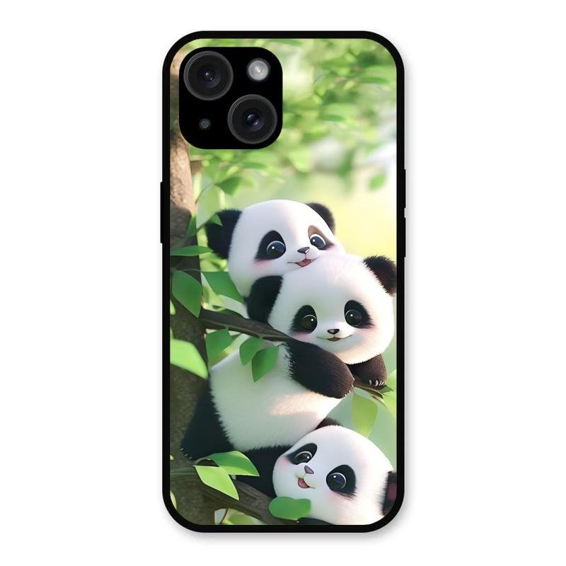 Panda Glossy Metal Case Cover For iPhone 15 Plus