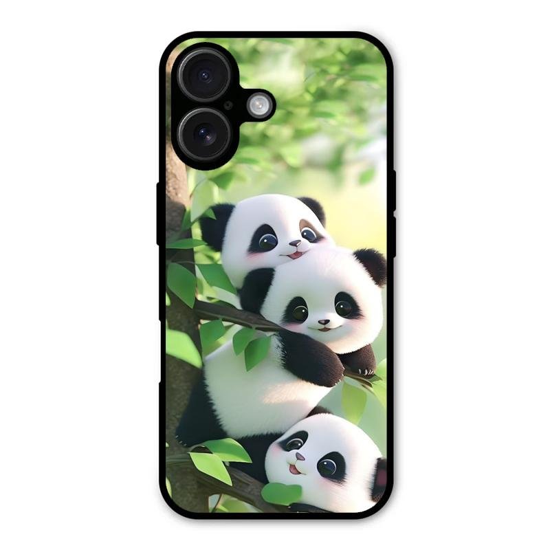 Panda Glossy Metal Case Cover For iPhone 16 Plus