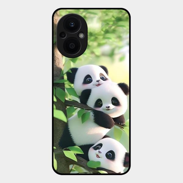 Panda Glossy Metal Case Cover For Oppo F21 Pro 5G