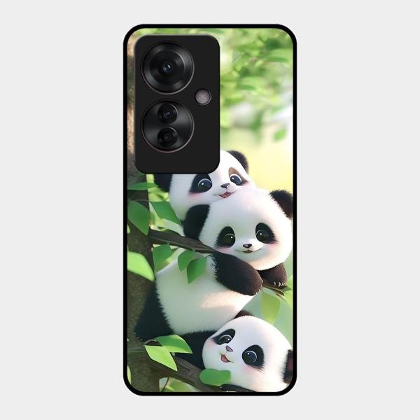Panda Glossy Metal Case Cover For Oppo F25 Pro 5G
