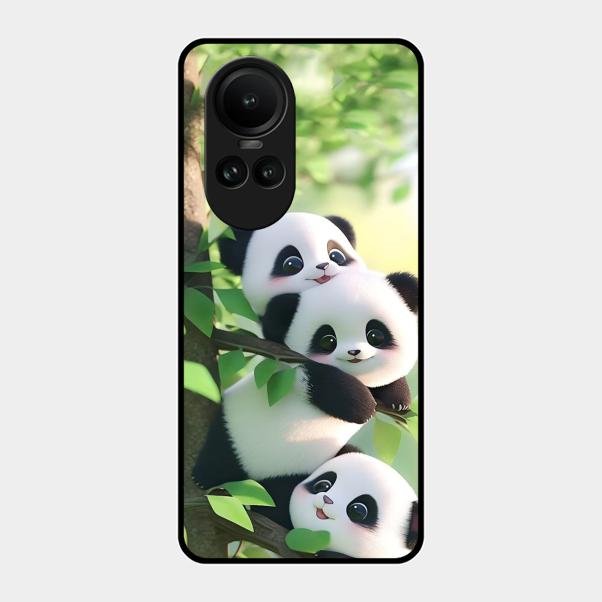 Panda Glossy Metal Case Cover For Oppo Reno 10 5G