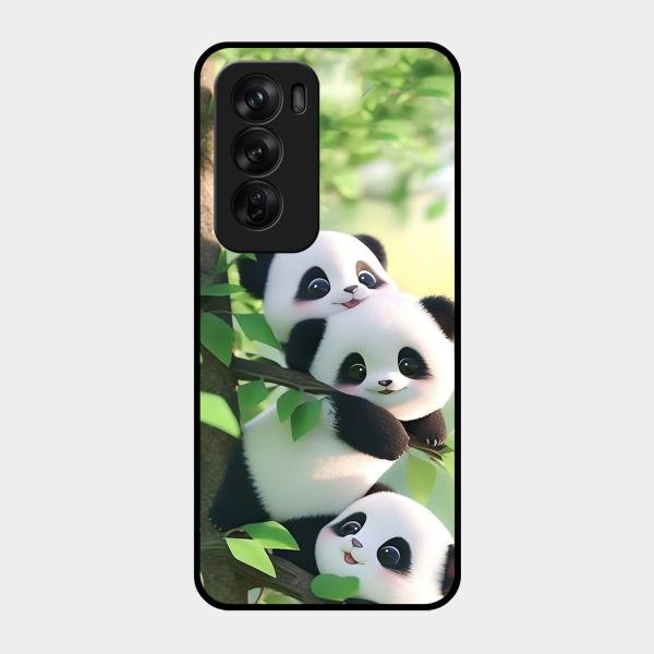 Panda Glossy Metal Case Cover For Oppo Reno 12 Pro 5G