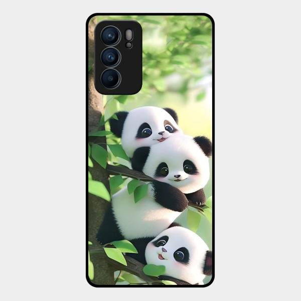 Panda Glossy Metal Case Cover For Oppo Reno 6 5G