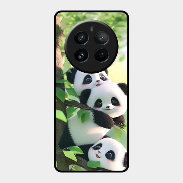 Panda Glossy Metal Case Cover For Realme 12 Pro Plus 5G