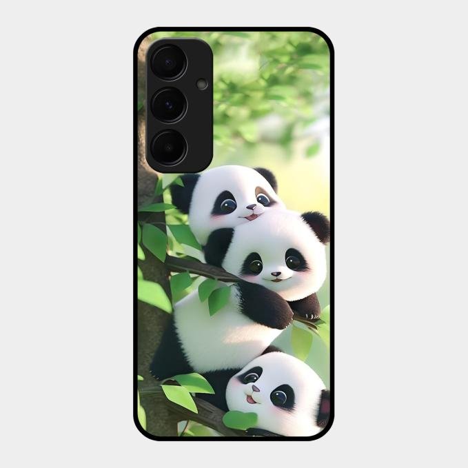 Panda Glossy Metal Case Cover For Samsung Galaxy A55 5G