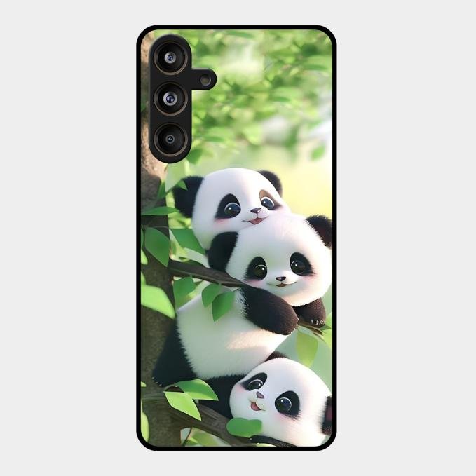 Panda Glossy Metal Case Cover For Samsung Galaxy M55 5G