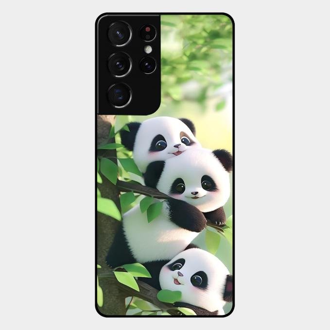 Panda Glossy Metal Case Cover For Samsung Galaxy S21 Ultra
