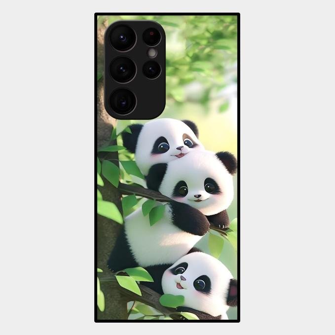 Panda Glossy Metal Case Cover For Samsung Galaxy S22 Ultra 5G
