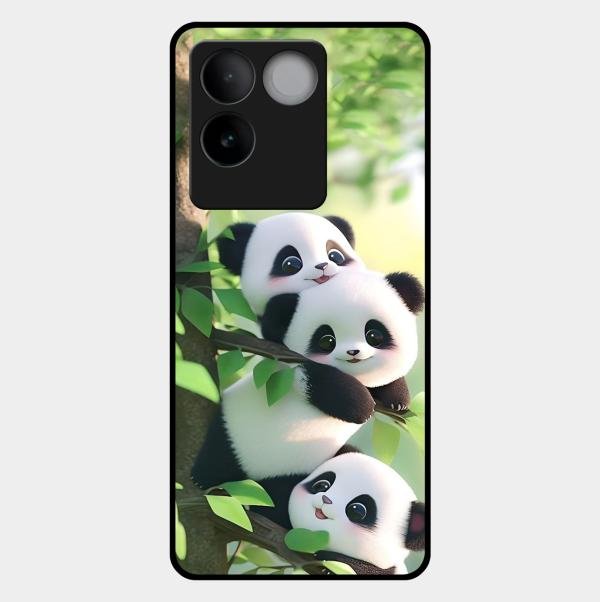 Panda Glossy Metal Case Cover For Vivo T2 Pro 5G