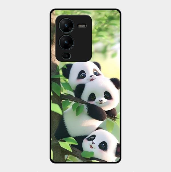 Panda Glossy Metal Case Cover For Vivo V25 Pro 5G