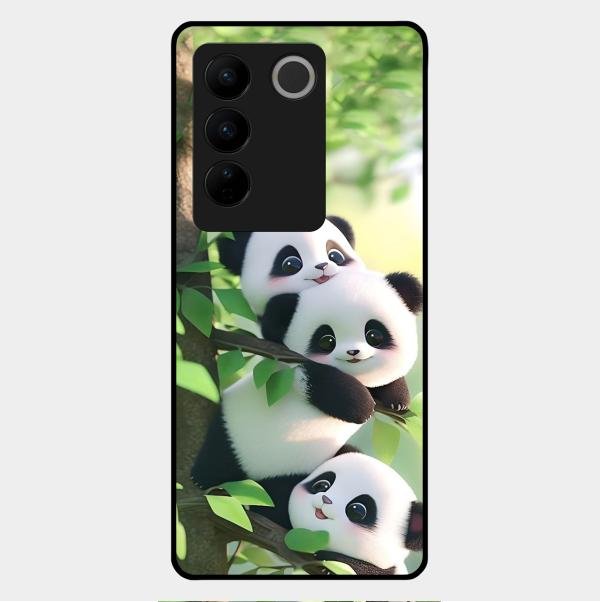 Panda Glossy Metal Case Cover For Vivo V27 Pro 5G