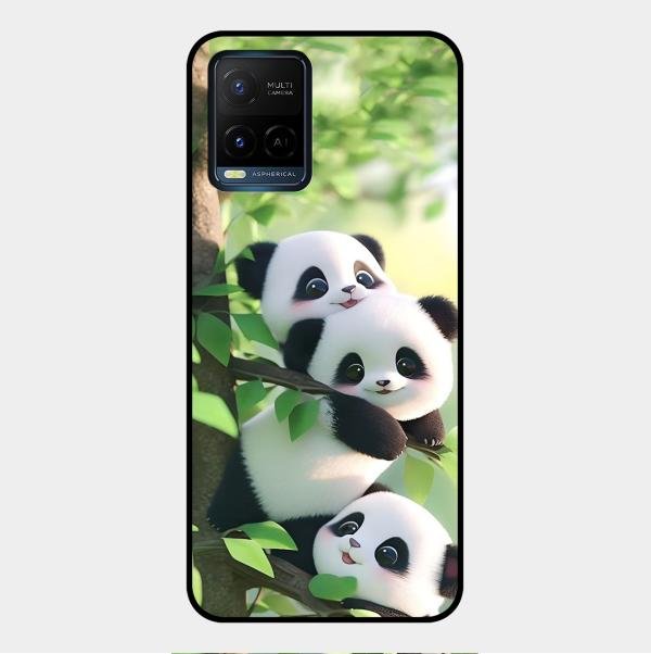 Panda Glossy Metal Case Cover For Vivo Y21E