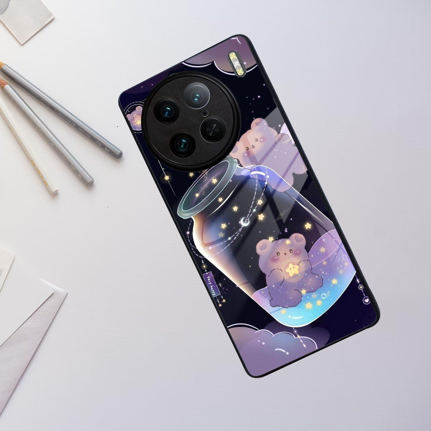 Sky Panda Design Glass Phone Case Cover V2 For Vivo