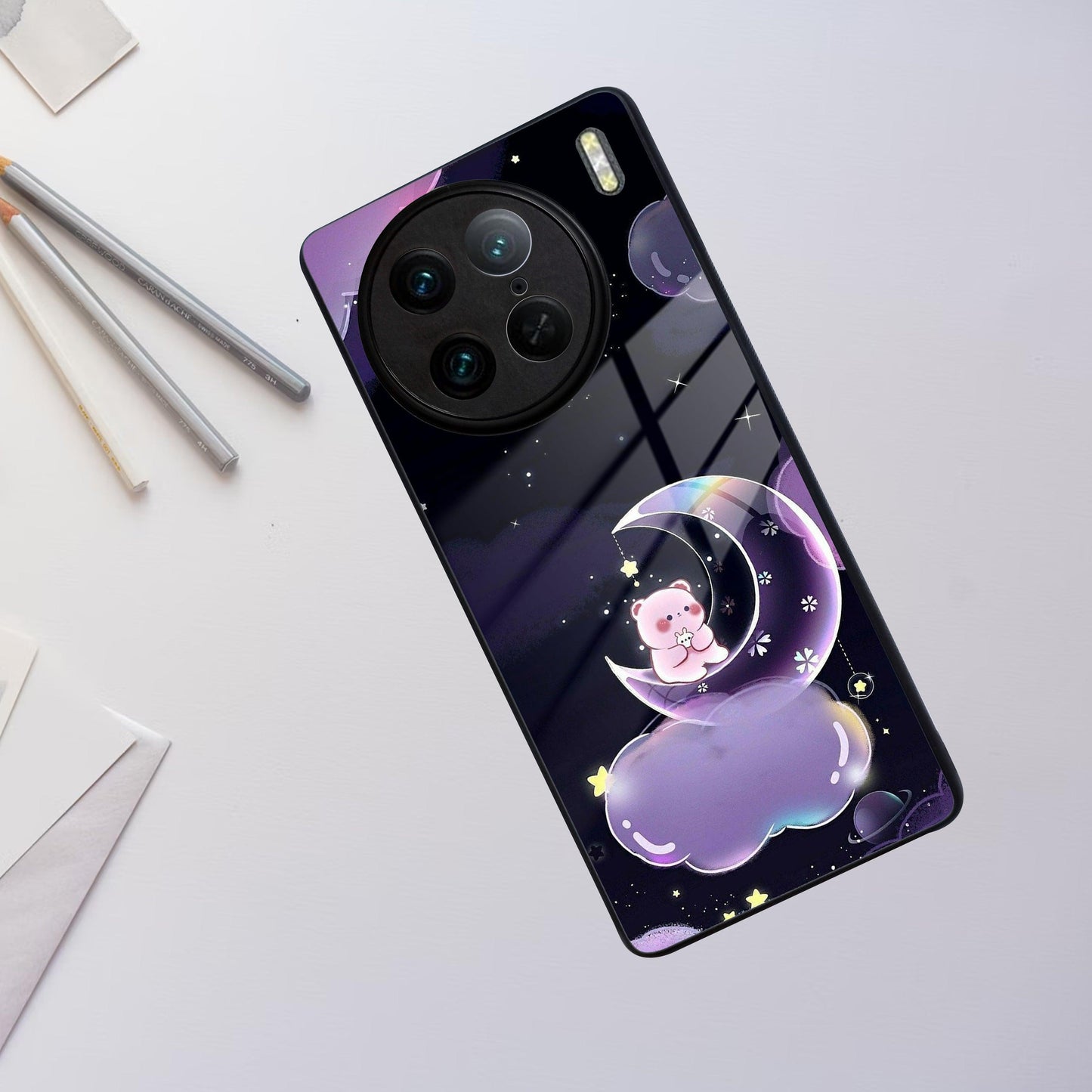 Sky Panda Design Glass Phone Case Cover For Vivo