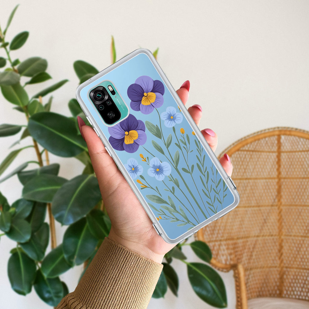 Pansies flowers Transparent Silicon Case For Redmi Note 10 / 10S