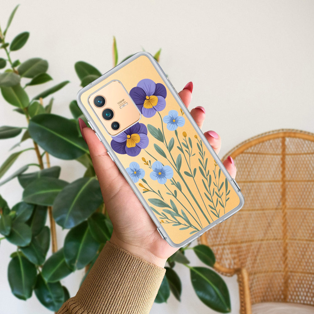 Pansies flowers Transparent Silicon Case For Vivo V23 5G