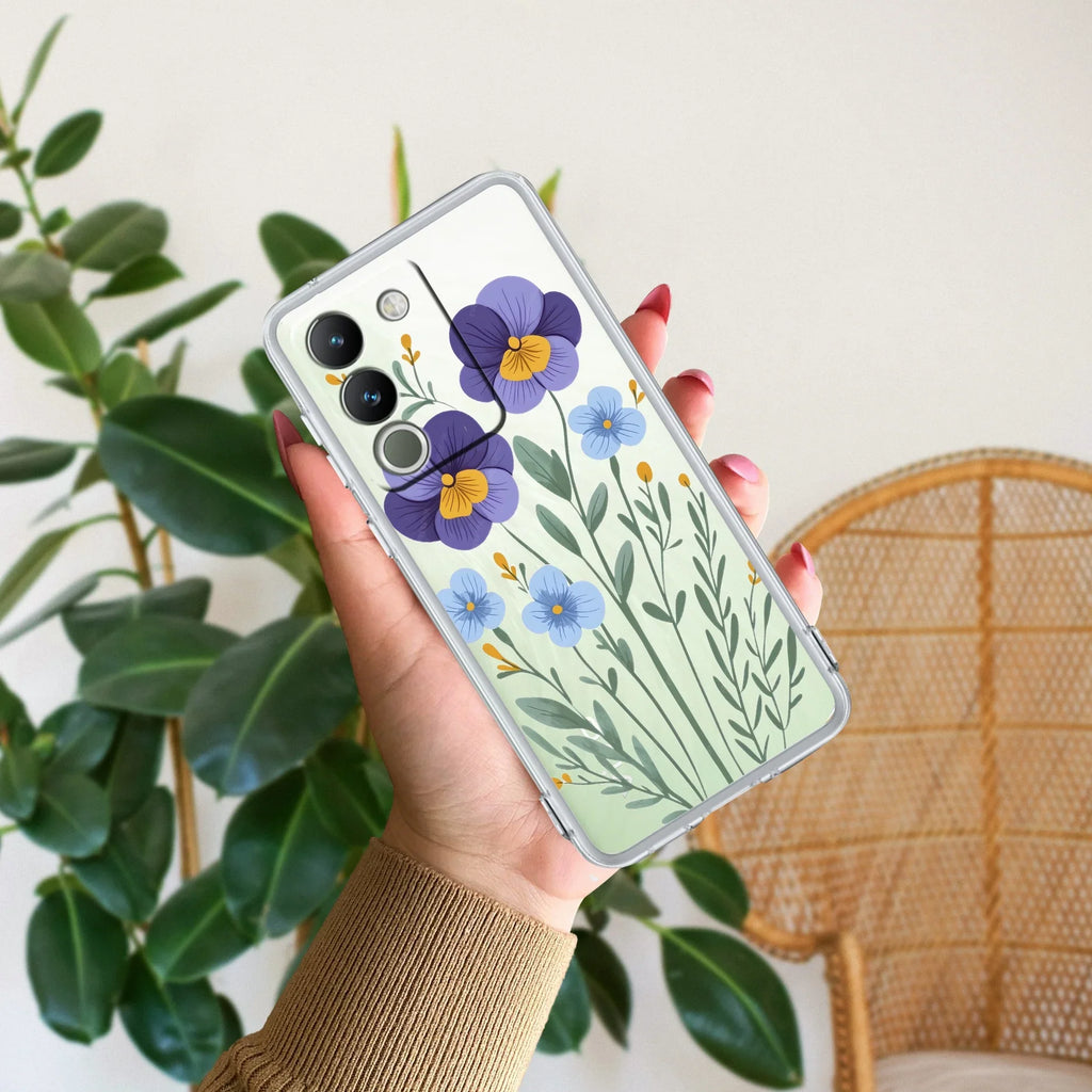 Pansies flowers Transparent Silicon Case For Vivo V21 5G