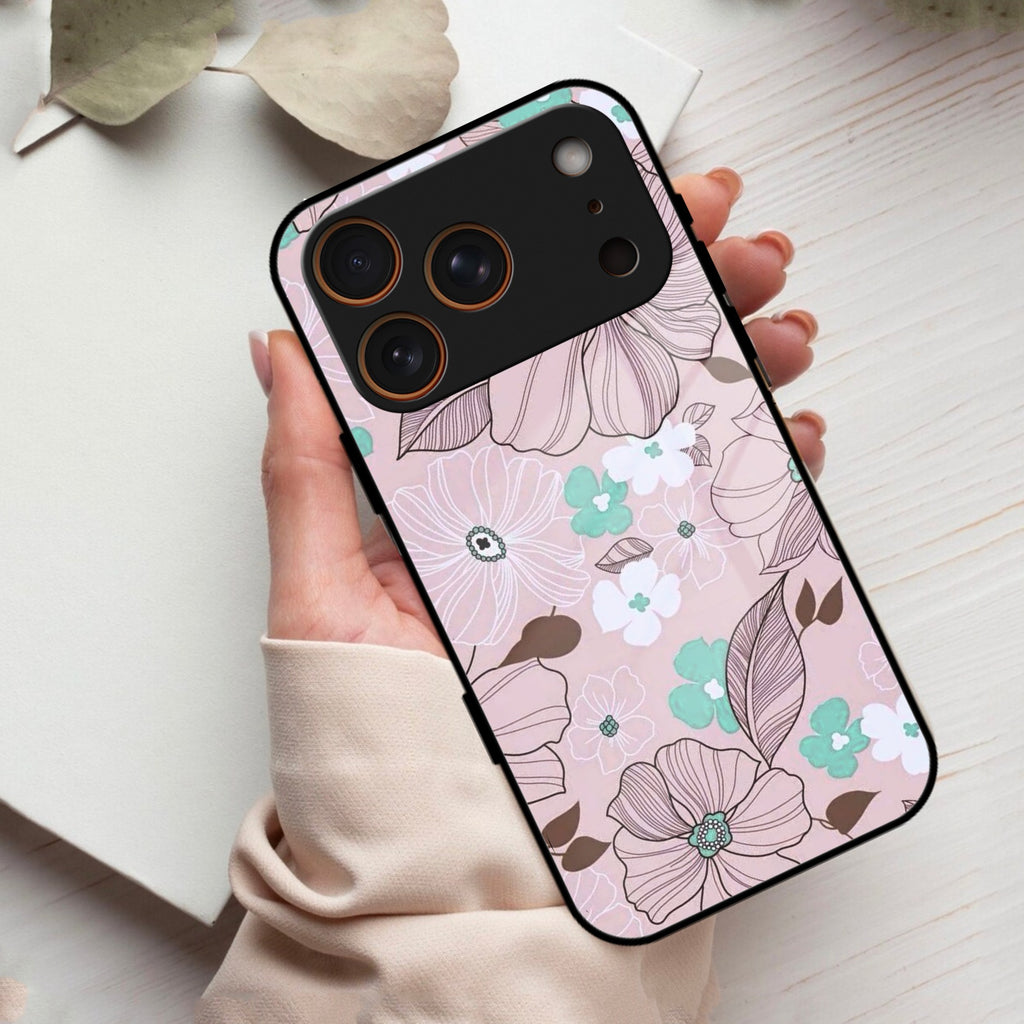 Peach Flower Glass Phone Cover for iPhone 17 Pro