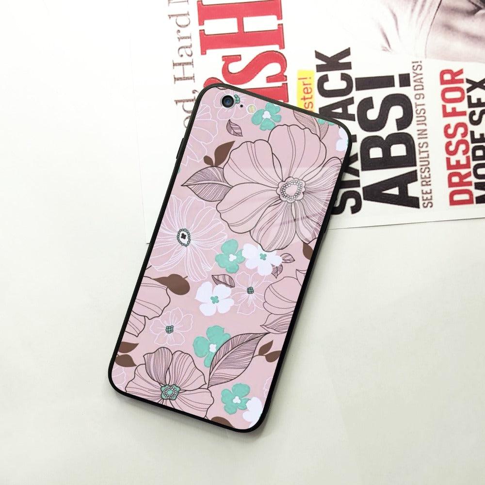 Peach Flower Glass Case Cover For iPhone