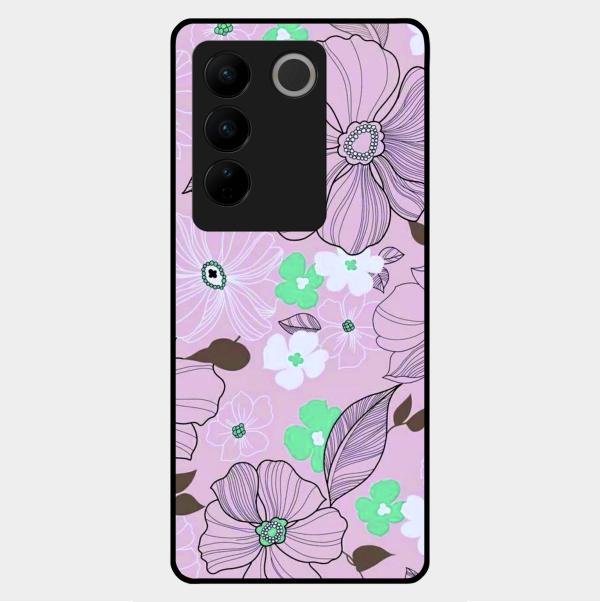 Peach Flower Glass Phone Cover for Vivo V27 5G