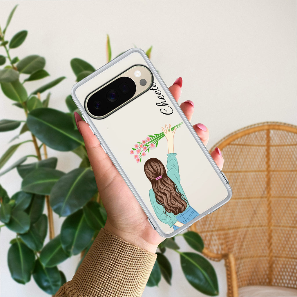 Personalized Blue Blossom Girl Transparent Silicon Case For Google - ShopOnCliQ