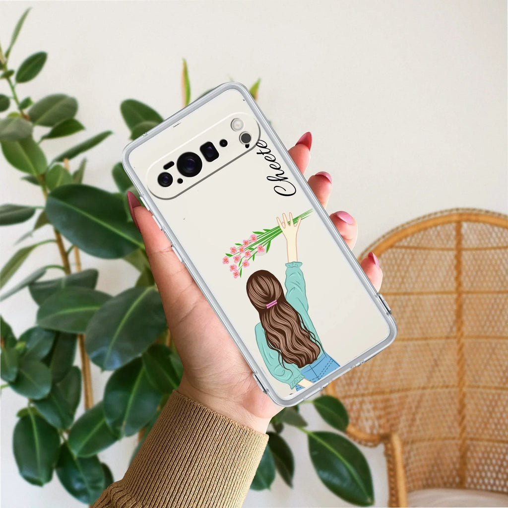 Personalized Blue Blossom Girl Transparent Silicon Case For Google Pixel 8a 5G