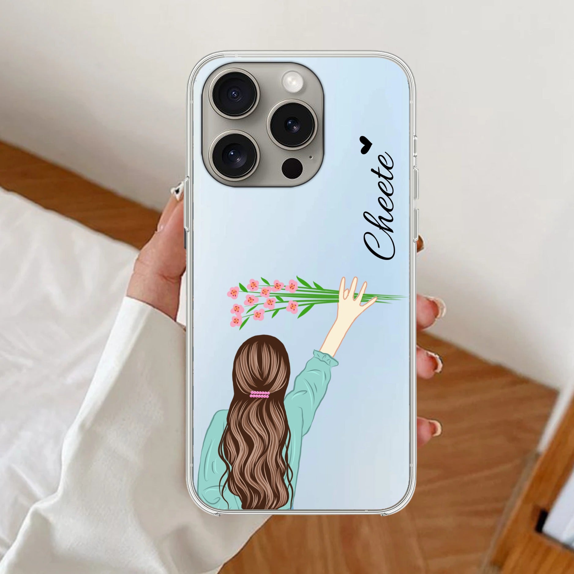 Personalized Blue Blossom Girl Anti Yellow Clear Case For iPhone 16 Pro