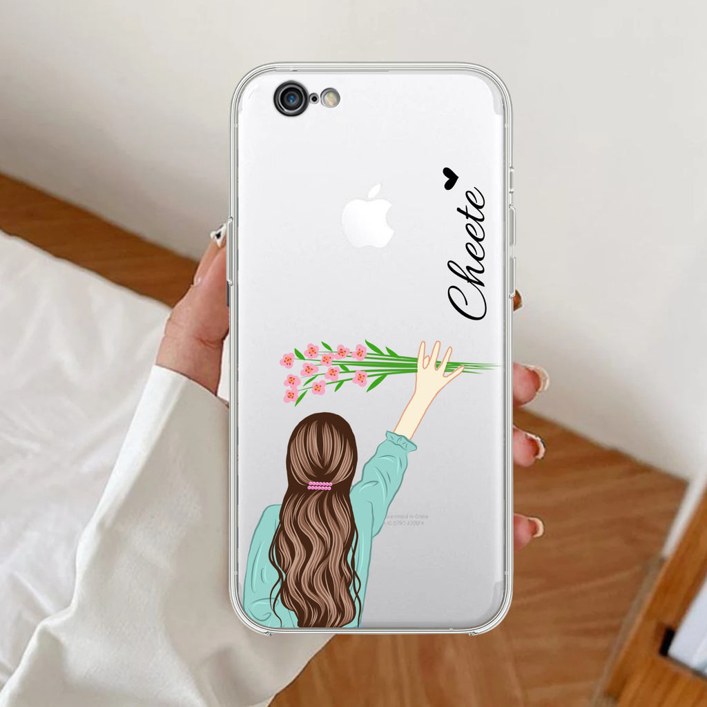 Personalized Blue Blossom Girl Transparent Silicon Case For iPhone 7 / iPhone 8 / iPhone Se 2020
