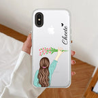 Personalized Blue Blossom Girl Transparent Silicon Case For iPhone Xs Max