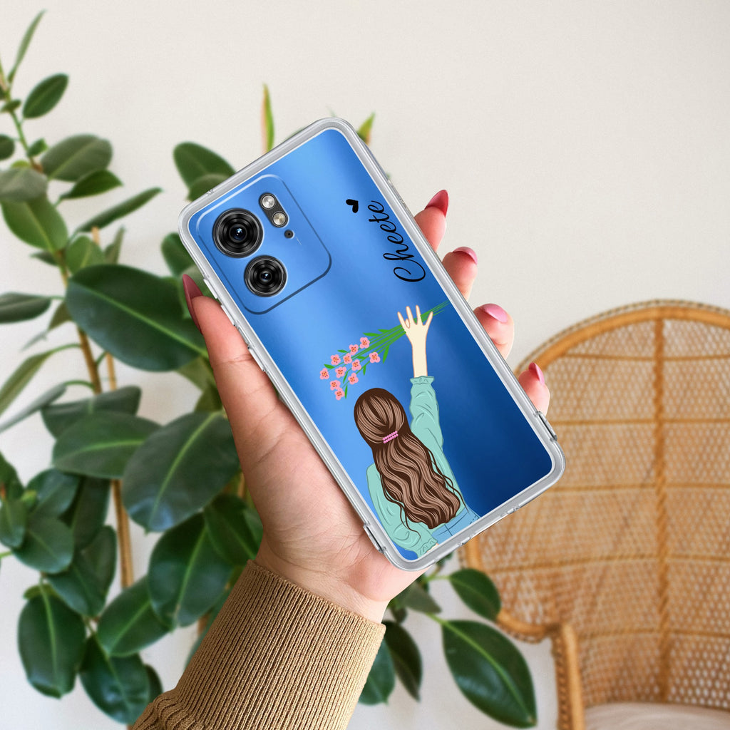 Personalized Blue Blossom Girl Anti Yellow Case For Motorola Edge 40 5G