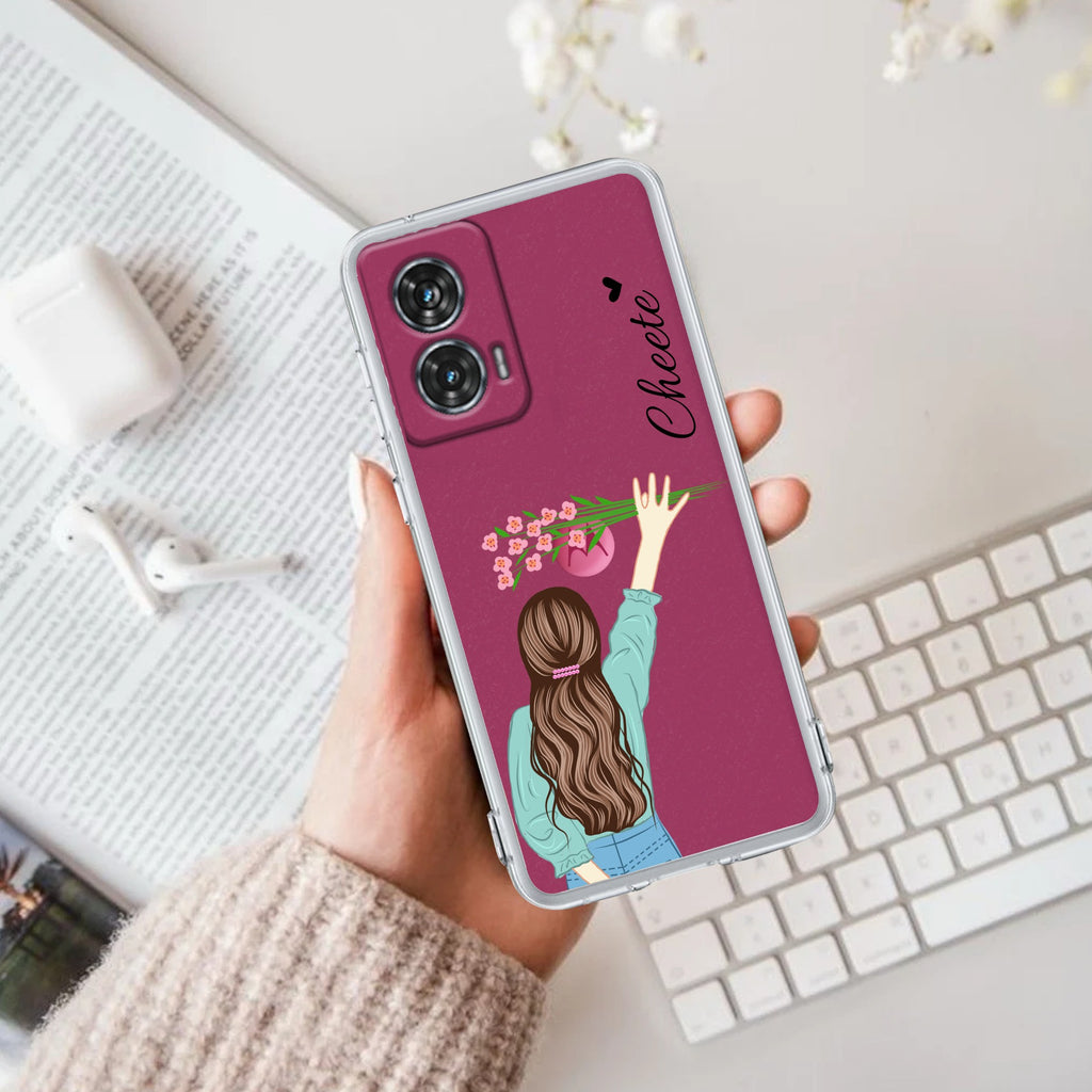 Personalized Blue Blossom Girl Transparent Silicon Case For Motorola G85 5G