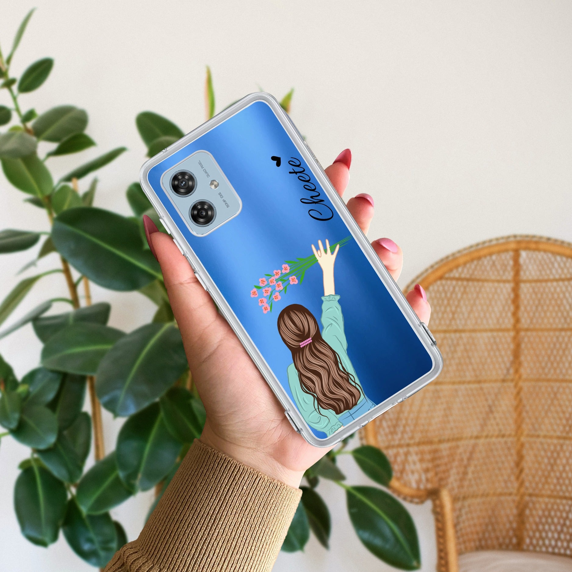 Personalized Blue Blossom Girl Anti Yellow Case For Motorola G64 5G