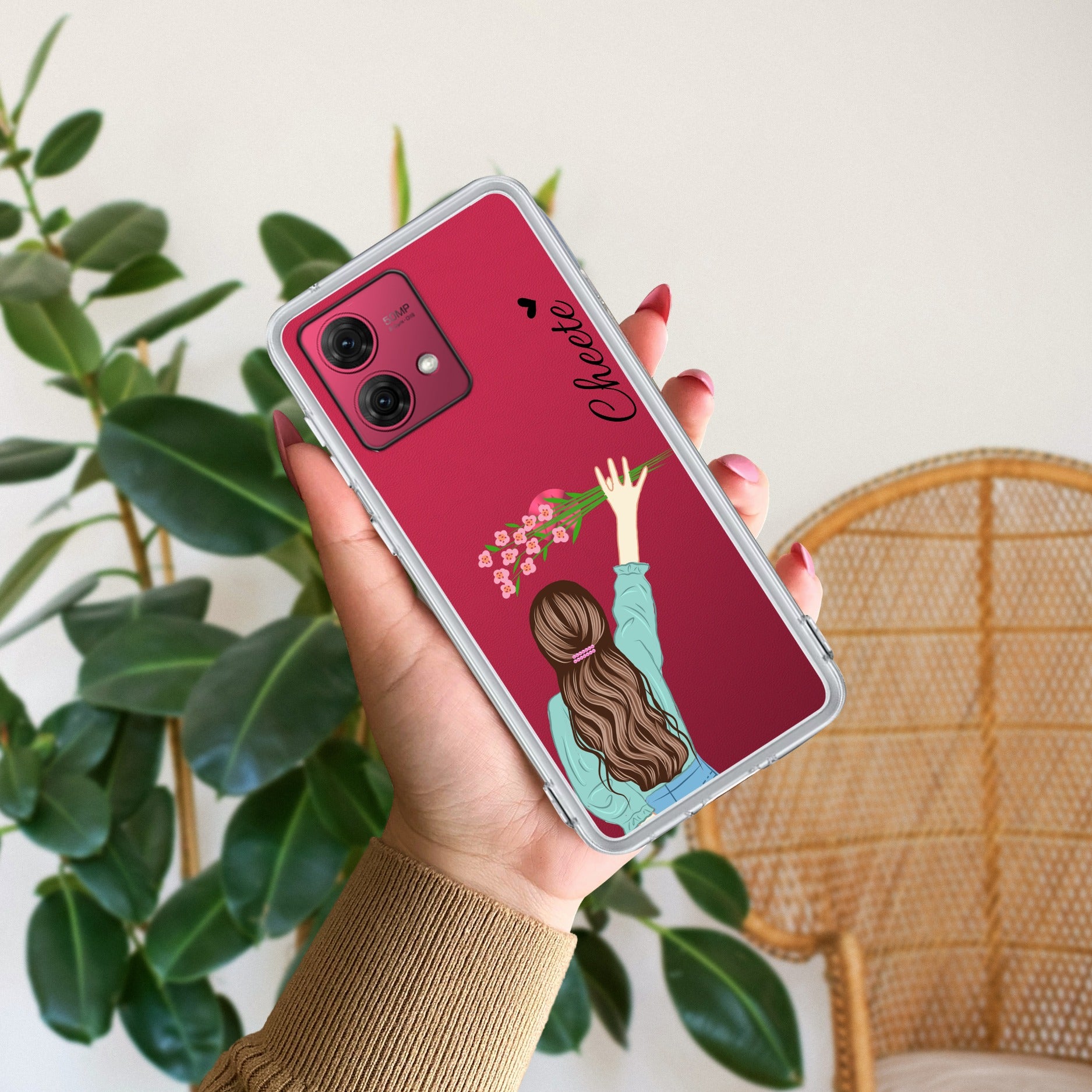 Personalized Blue Blossom Girl Anti Yellow Case For Motorola G84 5G