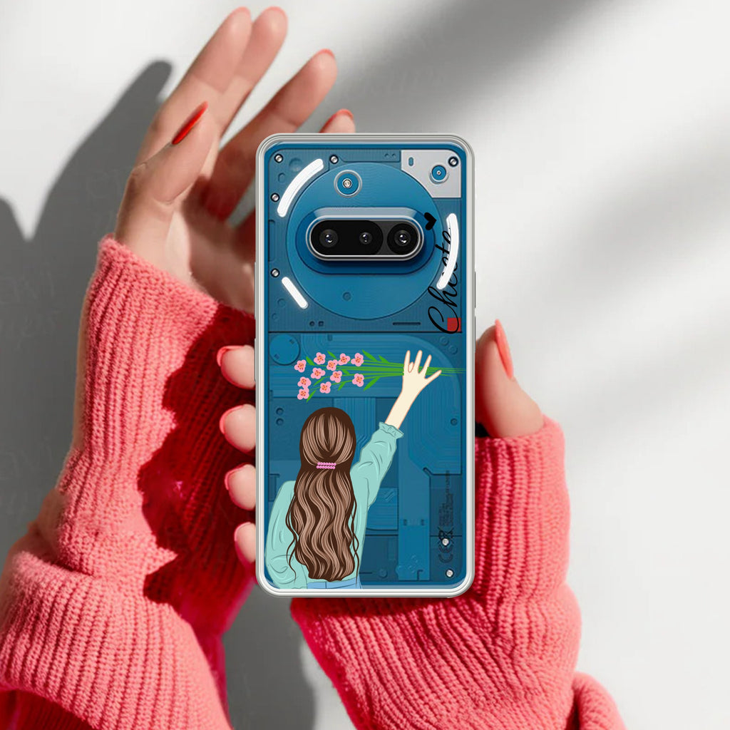 Personalized Blue Blossom Girl Transparent Silicon Case For Nothing Phone 3A 5G