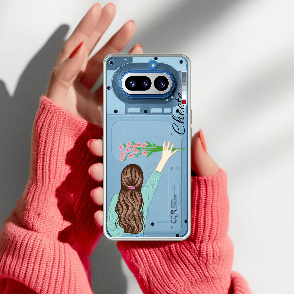 Personalized Blue Blossom Girl Anti Yellow Case For Nothing Phone 4A 5G