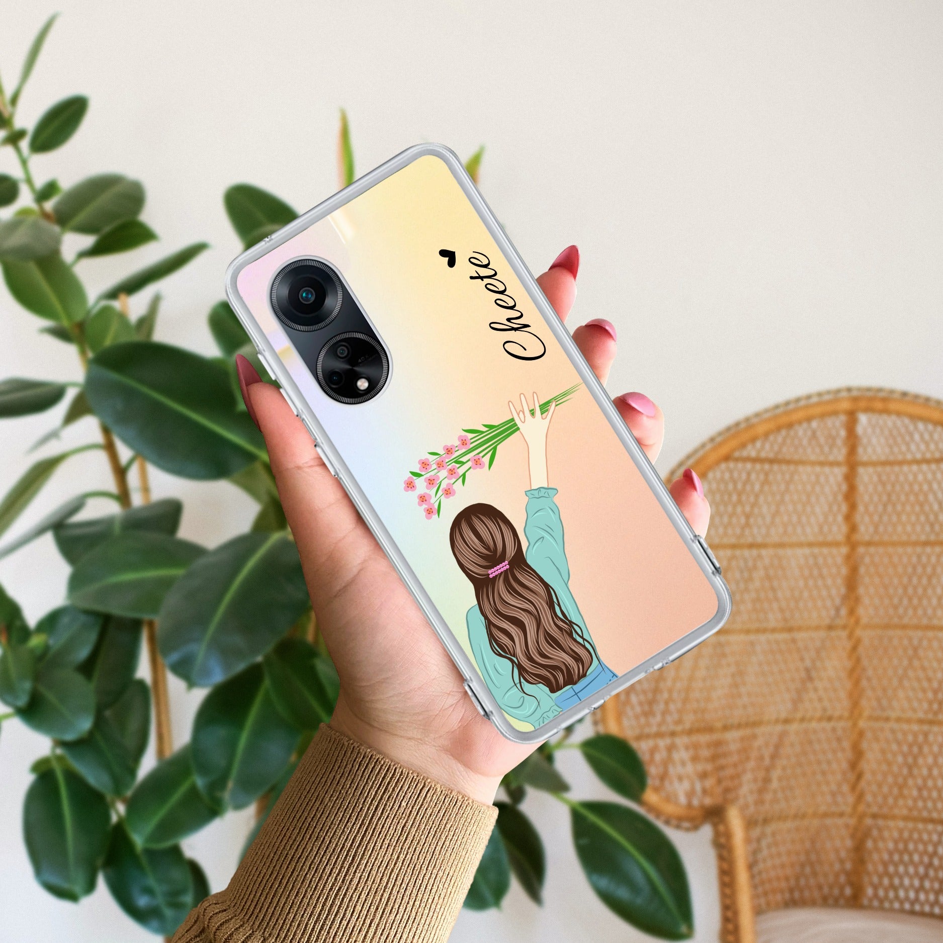 Personalized Blue Blossom Girl Anti Yellow Case For Oppo Reno 8T 5G