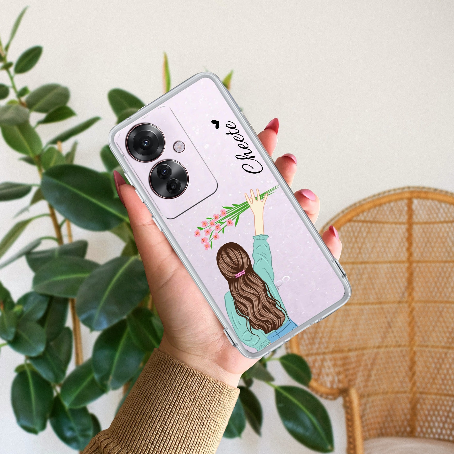 Personalized Blue Blossom Girl Transparent Silicon Case For Oppo F25 Pro 5G