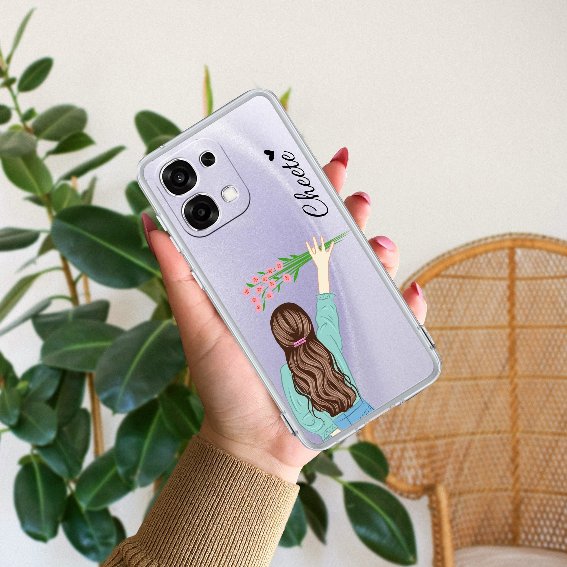 Personalized Blue Blossom Girl Transparent Silicon Case For Oppo F33 5G