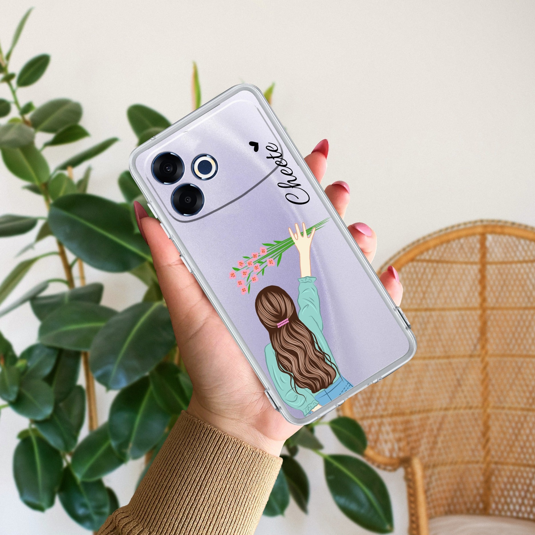 Personalized Blue Blossom Girl Transparent Silicon Case For Oppo F33 Pro 5G