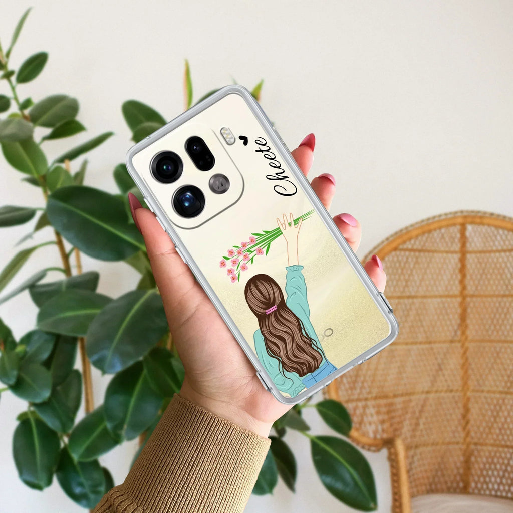 Personalized Blue Blossom Girl Transparent Silicon Case For Oppo Find X9 Pro 5G