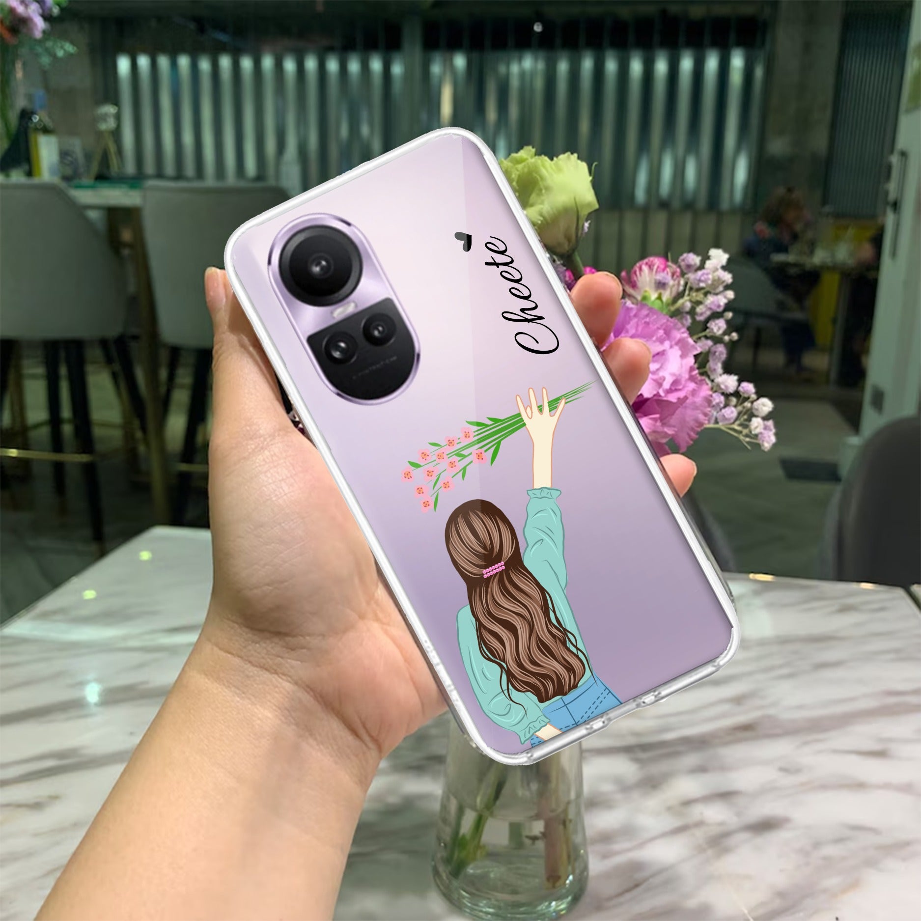 Personalized Blue Blossom Girl Anti Yellow Case For Oppo Reno 10 5G