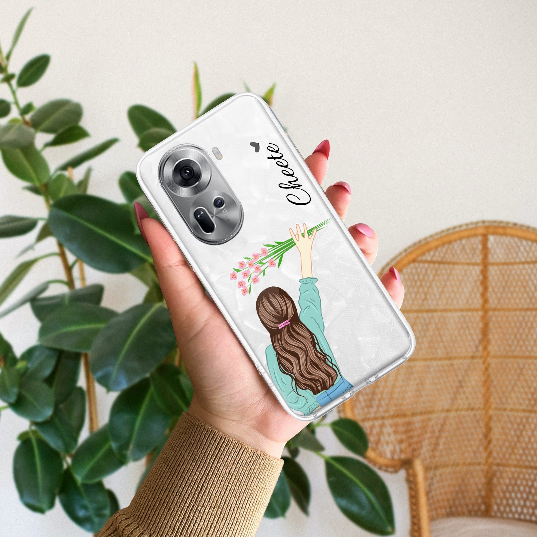 Personalized Blue Blossom Girl Transparent Silicon Case For Oppo Reno 11 5G