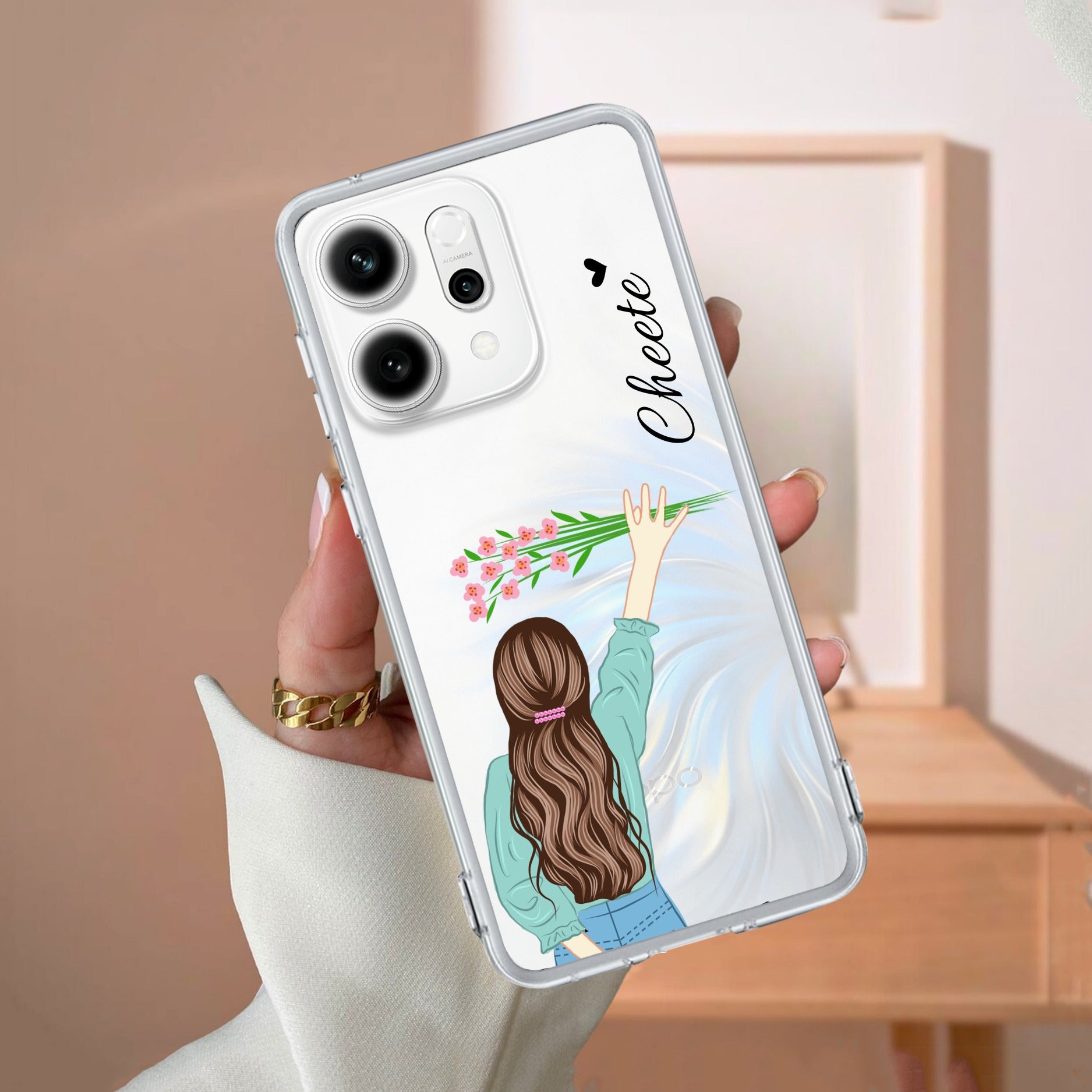Personalized Blue Blossom Girl Anti Yellow Case For Oppo Reno 14 5G