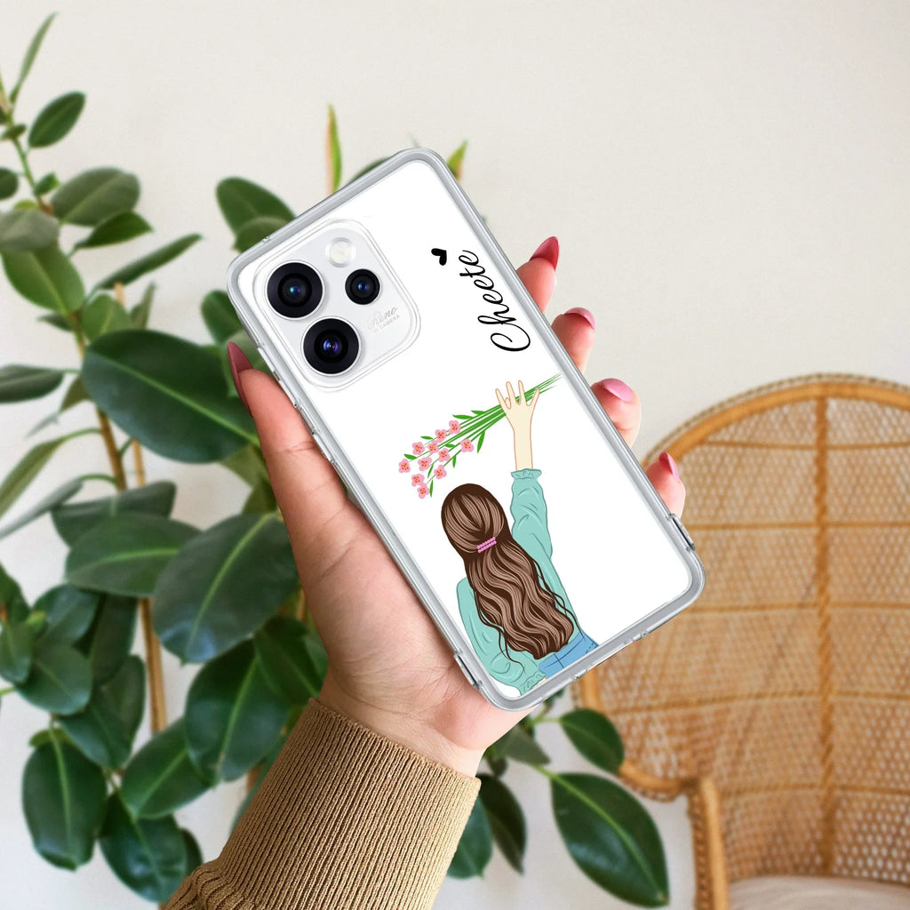 Personalized Blue Blossom Girl Transparent Silicon Case For Oppo Reno15 Pro 5G