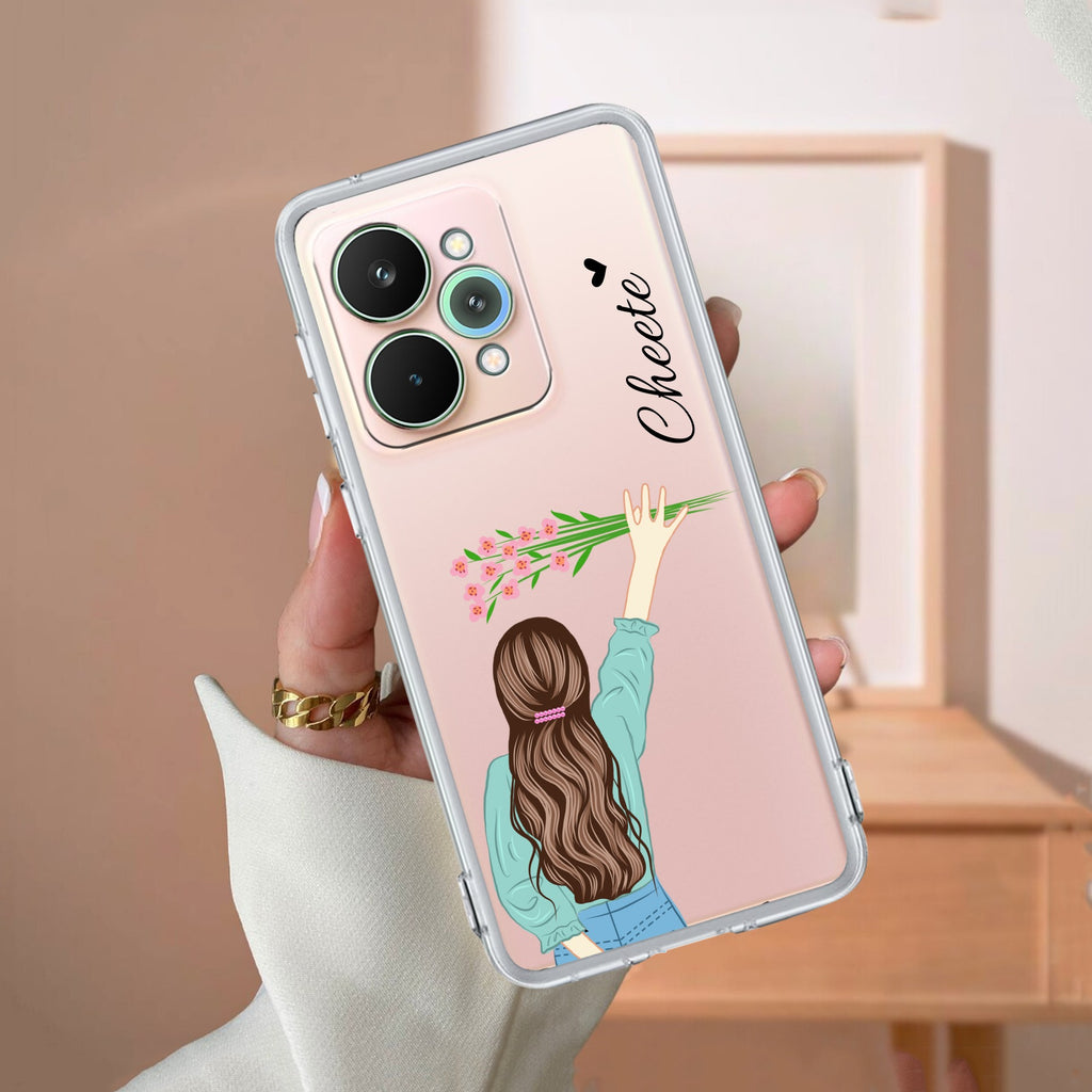 Personalized Blue Blossom Girl Transparent Silicon Case For Realme 9 Pro Plus 5G / Realme Narzo 50 Pro (5G) / Realme 9 4G