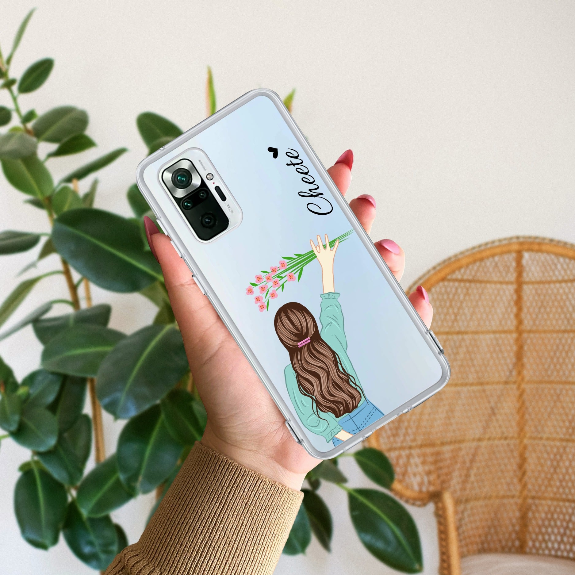 Personalized Blue Blossom Girl Transparent Silicon Case For Redmi Note 10 Pro